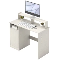 HOMCOM Escritorio con Estantería Moderno Escritorio con Compartimentos Abiertos Soporte para Monitor 108x50x94 cm Crema(m-10)