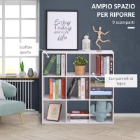 HOMCOM Libreria Bianca per Casa e Ufficio, Scaffale dal Design Moderno con 9 Scomparti in Legno, 91x29.5x91cm(m-4)