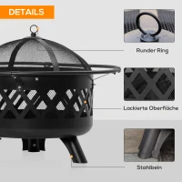 Outsunny Feuerschale 2-in-1 Feuerkorb mit Funkenschutz Grillnetz Ø82 cm Feuerstelle für Heizung BBQ Grill Garten Terrasse rund Schwarz(m-6)