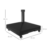 Outsunny Pied de parasol, Base de lestage carré en plastique HDPE 4 roulettes et poignée, capacité 21kg dim. 45L x 45l x 40H cm(m-3)