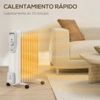 HOMCOM Radiador de Aceite Silencioso 2000W con Ruedas Temperatura Ajustable Protección contra Sobrecalentamiento Blanco(m-5)