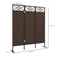 Outsunny Raumteiler Paravant, Vintage-Design, 3-teilig, 148 cm x 33cm x 181 cm, Braun + Schwarz(m-3)