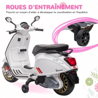 AIYAPLAY Scooter électrique enfant Vespa 6 V dim. 107L x 47l x 73H cm Musique MP3 Port USB Phare 2 roues d'entraînement - Blanc(m-6)