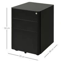 Vinsetto Rollcontainer mit 3 Schubladen mobiler Aktenschrank mit Rollen abschließbar Büroschrank mit Hängeregistratur Stiftfach, Bürocontainer für Büro, Homeoffice, 39 x 48 x 59 cm Schwarz(m-3)
