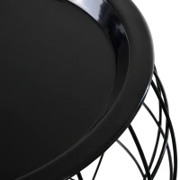 HOMCOM Set 3 Tavolini da Caffè Rotondi con Funzione Contenitore, Design a Griglia in Acciaio Nero, per Salotto o Ufficio(m-7)