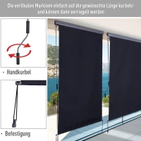 Outsunny Senkrechtmarkise Balkonmarkise Vertikalmarkise Windschutz Seitenrollo Sichtschutz mit Handkurbel Polyesterstoff+Aluminium Dunkelgrau 200 x 140 cm(m-7)