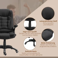 Vinsetto Bürostuhl mit Vibrationsmassage, Ergonomisch Schreibtischstuhl mit Heiz-, Liegefunktion, Höhenverstellbar Chefsessel mit Fernbedienung, Seitentasche, Leinenoptik, Schwarz(m-9)