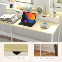 HOMCOM Bureau avec étagère de rangement et 2 tiroirs style moderne effet bois naturel et métal blanc - 106L x 50D x 89H cm(m-6)