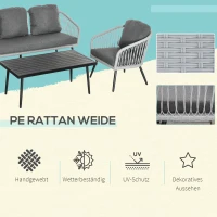 Outsunny Polyrattan Gartenmöbel Set für 5 Personen Sitzgruppe mit Kissen Alu Grau(m-4)