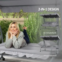 Outsunny 2-in-1 Hollywoodschaukel mit Liegefunktion, verstellbares Dach, bis 340 kg, Stahl, 200x120x164 cm, Grau(m-4)