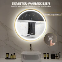 HOMCOM Runder Badezimmerspiegel mit LED-Lichtern, Badspiegel mit Anti-Beschlag-Funktion, Touch-Bedienung, Display(m-5)