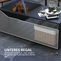 Outsunny 2 in1 Feuerschale, Tischplatte mit Keramikfliesen, Schürhaken, rostfrei, 101 x 51 x 56 cm, Schwarz(m-6)