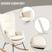 HOMCOM Schaukelstuhl, weicher Bezug in Samtoptik, mit Lendenkissen, bis 120 kg belastbar, 67 x 85 x 112 cm, Cremeweiß(m-6)