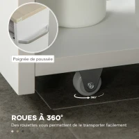 kleankin Chariot de rangement à 3 niveaux chariot de stockage étagère sur roulettes pour cuisine étroite salle de bain buanderie bureau avec poignée - 48 x 15 x 80 cm blanc(m-5)
