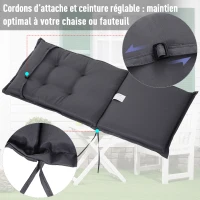 Outsunny Coussins de chaise longue - galettes de chaise de jardin - lot de 2 - dim. 120L x 50l cm - rembourrage 6 cm - cordons et ceinture d'attache - polyester gris foncé(m-4)