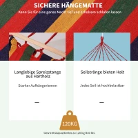 Outsunny Stabhängematte Hängematte wetterfest UV-beständig 2 x 1 m bis 120KG Baumwoll-Polyester-Mischung Bunt(m-4)
