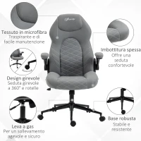 Vinsetto Sedia da Ufficio Ergonomica e Reclinabile ad Altezza Regolabile, 65.5x69.5x112-122 cm, Grigio Chiaro(m-7)