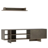 HOMCOM Set Mobile Porta TV con Armadietto e Mensola da Appendere in Legno, 160x35.6x44cm - Grigio(m-1)