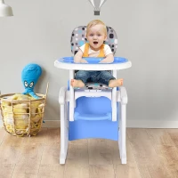 HOMCOM 2 in 1 Convertible Baby High Chair Toddler Table Chair Infant Feeding Seat Removable Food Tray Safety Harness Blue(m-2)