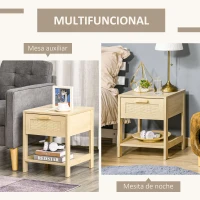 HOMCOM Mesita de Noche Mesilla de Noche con Cajón de Ratán y Estante Inferior Carga 40 kg para Dormitorio Sala 40x40x48 cm Natural(m-7)