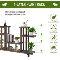 Outsunny 4-Tier Plant Stand with Wheels and Brakes, Floor-standing Wooden Flower Rack, for Indoor & Outdoor Garden Balcony Living Room, 124 x 33 x 80 cm(m-4)