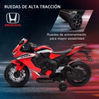 HOMCOM Moto Eléctrica con Licencia HONDA para 3-5 Años con Faros Bocina Música y Ruedas Auxiliares 90x44x52 cm Rojo(m-8)