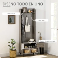 HOMCOM Perchero con Zapatero Perchero Entrada Recibidor con 3 Ganchos 2 Puertas 2 Compartimientos y Estante 60x34x170 cm Gris(m-4)