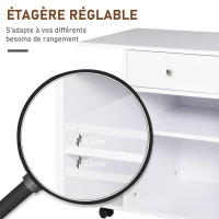 Vinsetto Support d'imprimante organiseur bureau caisson 2 niches tiroir espace CPU + grand plateau panneaux particules blanc(m-5)