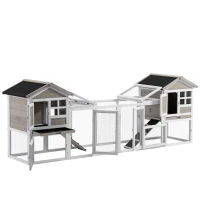 PawHut 2 in 1 Rabbit Hutch Outdoor Guinea Pig Hutch Bunny Run Double Main House with Run, No-Leak Tray 259 x 64 x 92cm, Grey(m-13)