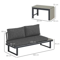 Outsunny 4 Seater L Shaped Aluminium Sectional Garden Furniture Set with 2 Loveseats and Wood-Plastic Coffee Table - Dark Grey(m-3)