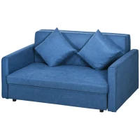 HOMCOM 2 Seater Sofa Bed with Hidden Storage, Pull Out Convertible Bed Settee, Modern Snow Flannel Loveseat Sofa Sleeper with 2 Cushions for Living Room, Guest Room, Deep Blue(m-11)