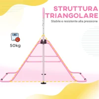 HOMCOM Sbarra Ginnastica Artistica per Bambini ad Altezza Regolabile con 2 Anelli, in Acciaio, 148x105x88-128 cm, Rosa(m-7)