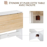 HOMCOM Table de cuisine pliable 103L x 76l x 74H cm en bois bicolore chêne blanc(m-4)