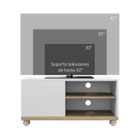 HOMCOM Mueble TV con Ruedas Mueble de Salón Mesa para Televisores de 42" con Puerta y 2 Estantes 80x45x39,5 cm Blanco(m-4)