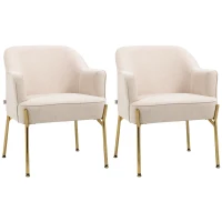 HOMCOM Accent Chair, Living Room Armchair, Vanity Chair with Gold Plating Metal Legs and Soft Padded Seat for Bedroom and Café, Set of 2, White(m-11)