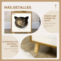PawHut Caseta de Madera para Gatos Casa para Gatos Interior con Cojín Lavable y Patas Elevadas 34x34x44,5 cm Marrón(m-6)
