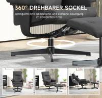HOMCOM Liegesessel mit Hocker, drehbar, Wippfunktion, Samtoptik, bis 150 kg, Schwarz(m-5)