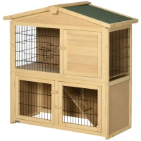 PawHut Clapier à lapin cage à lapin 2 étages 4 portes verrouillables rampe toit bitûmé bois de sapin(m-10)