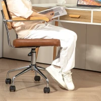 HOMCOM Silla de Escritorio Altura Ajustable con Función de Basculante y Respaldo de Ratán Sintético 60x55,5x82-90 cm Marrón(m-7)