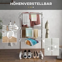 HOMCOM Mobiler Wäscheständer, Wäschetrockner, 3 Ebenen, klappbar, Silber + Weiß(m-4)