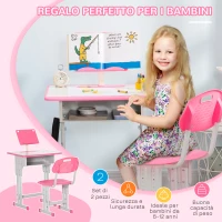 HOMCOM Banco Scuola con Sedia ad Altezza Regolabile per Bambini 6-12 Anni, Acciaio e MDF, Rosa(m-4)