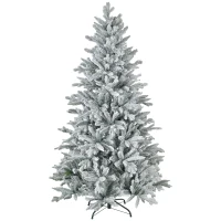 HOMCOM Weihnachtsbaum 180 cm, schneebedeckt, flammhemmend, Metallfuß, formbare Äste, Grün(m-1)