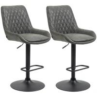 HOMCOM Retro Bar Stools Set of 2, Adjustable Kitchen Stool, Upholstered Bar Chairs with Back, Swivel Seat, Dark Grey(m-11)