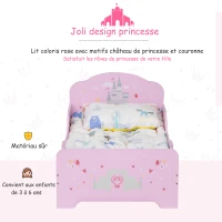 HOMCOM Lit Enfant - lit d'enfant Design Princesse Motif château - sommier à Lattes Inclus - MDF Contre-plaqué Rose(m-4)
