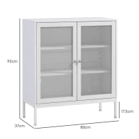 HOMCOM Aparador con 3 Estantes Mueble Auxiliar con Puertas de Rejilla Metálica y Estante Ajustable 80x37x92 cm Blanco(m-3)