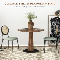 HOMCOM Pack de 2 Sillas de Comedor con Respaldo de Ratán Sintético y Marco de Acero para Salón 44x54x87 cm Verde Oscuro y Negro(m-4)