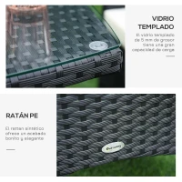 Outsunny Conjunto de Muebles para Jardín Juegos de Muebles de Ratán Incluye 1 Mesa y 2 Sillones con Cojines Estructura de Metal para Terraza Patio Negro(m-5)