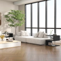 HOMCOM Wooden S Shape Cube Coffee Table 2 Tier Storage Shelves Organiser Office Bookcase Living Room End Desk Stand Display Set of 2 (Black)(m-10)