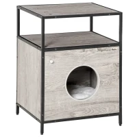 PawHut Katzenhöhle Katzenschrank Katzenbett Katzenhaus mit Tür offenem Regal Plüsch Grau+Schwarz 48 x 40 x 65,5 cm(m-1)