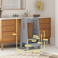 AIYAPLAY Torre de Aprendizaje para Niños con Pedal Altura Ajustable en 3 Niveles y Barrera de Seguridad 45x47,5x91 cm Gris(m-3)